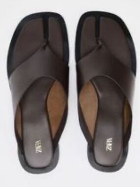ZARA NWT Brown Leather Thong Sandals in Sz 6